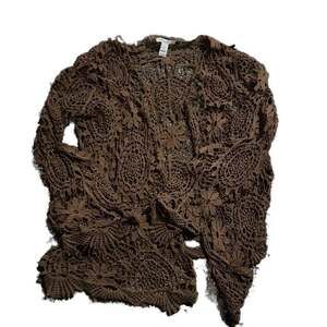 Cato Brown Retro Y2K Western Crochet Knit Open Front Cardigan